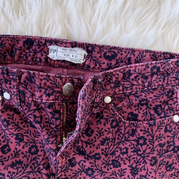 Free People Red Floral Print Skinny Corduroy Pants - Picture 6 of 8